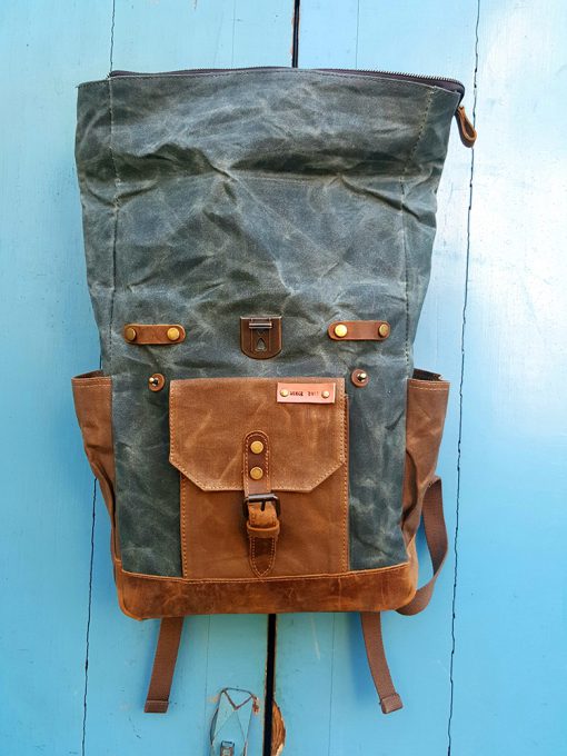 Raw Rugzak II leer/canvas blauw - Afbeelding 4