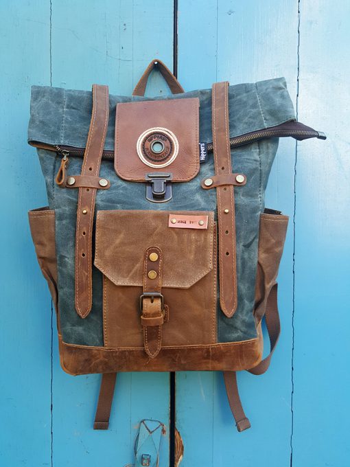 Raw Rugzak II leer/canvas blauw