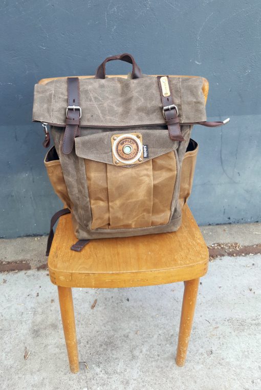 Raw Rugzak leer/canvas grijs-bruin/khaki