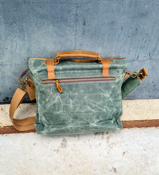 Raw Vintage schoudertas laptoptas leer/canvas groen - Afbeelding 10