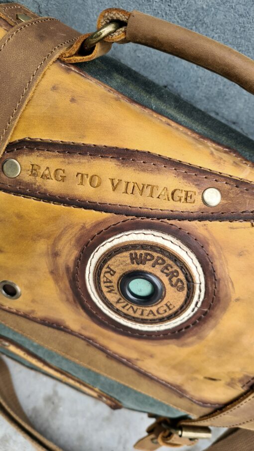 Raw Vintage schoudertas laptoptas leer/canvas groen - Afbeelding 5