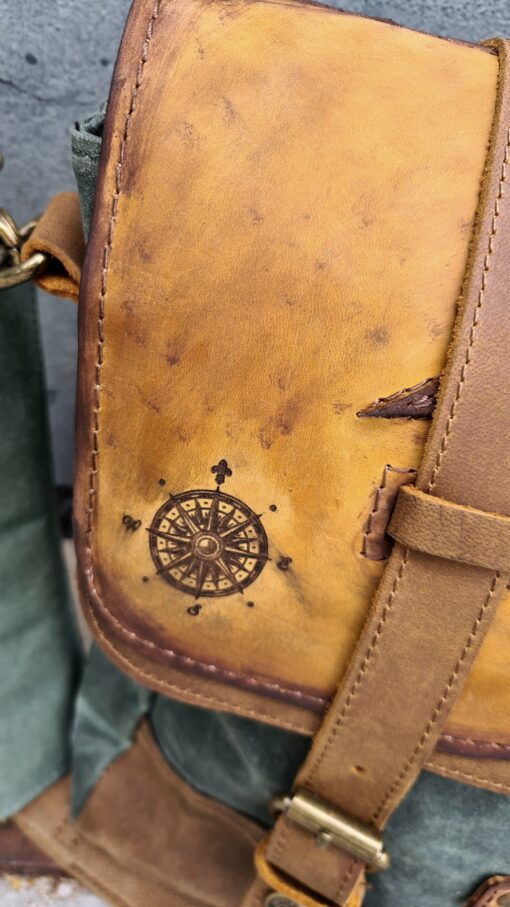 Raw Vintage schoudertas laptoptas leer/canvas groen - Afbeelding 8