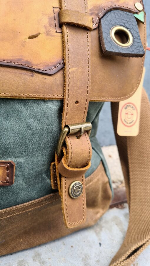 Raw Vintage schoudertas laptoptas leer/canvas groen - Afbeelding 9