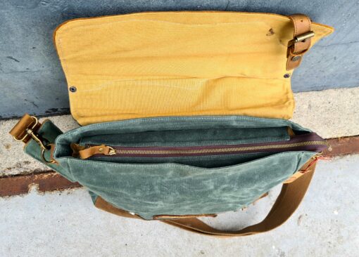 Raw Vintage schoudertas laptoptas leer/canvas groen - Afbeelding 11