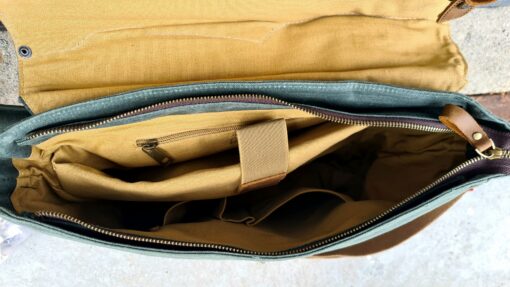 Raw Vintage schoudertas laptoptas leer/canvas groen - Afbeelding 13