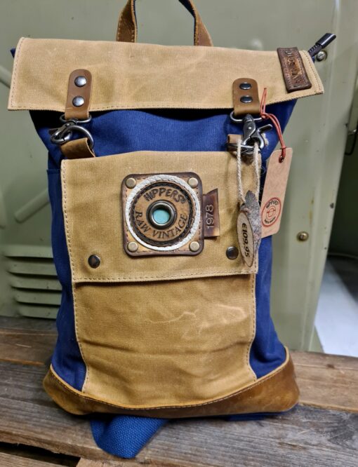 Vintage Raw Rugzak blauw Canvas/leer