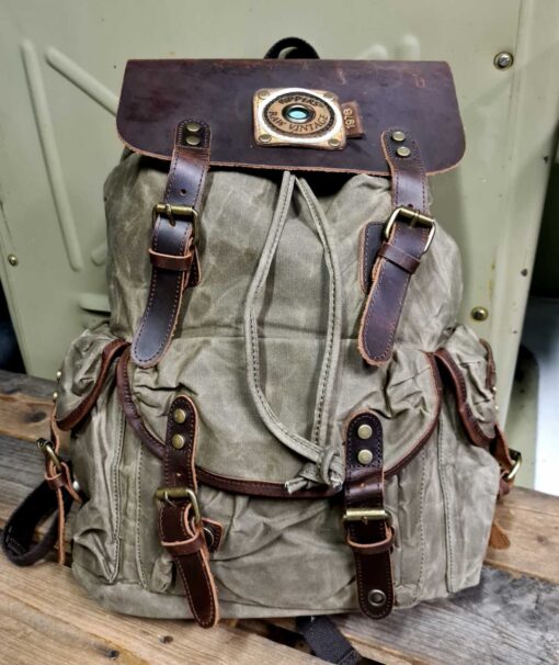 Raw Rugzak leer/canvas army