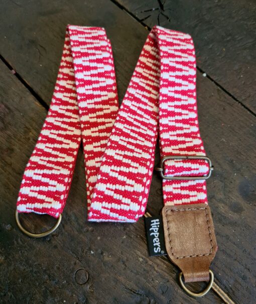 Schouderband rood/wit (bruin leer)