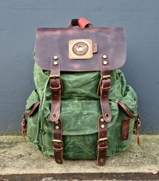 Raw Rugzak leer/canvas groen