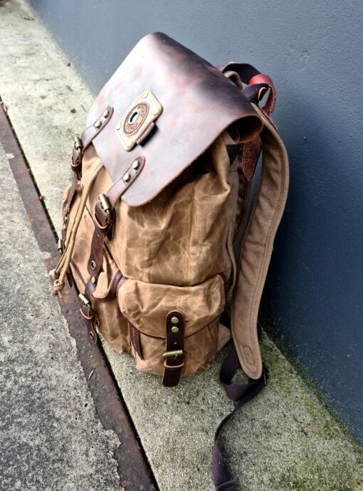 Raw Rugzak leer/canvas camel - Afbeelding 5