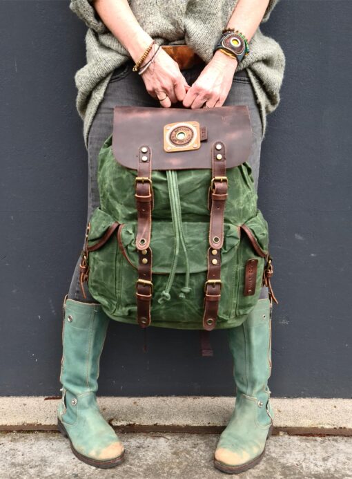 Raw Rugzak leer/canvas groen - Afbeelding 15