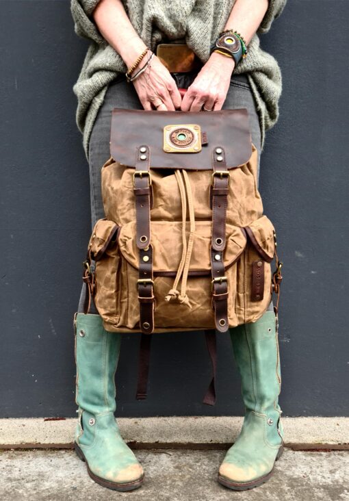 Raw Rugzak leer/canvas camel - Afbeelding 10