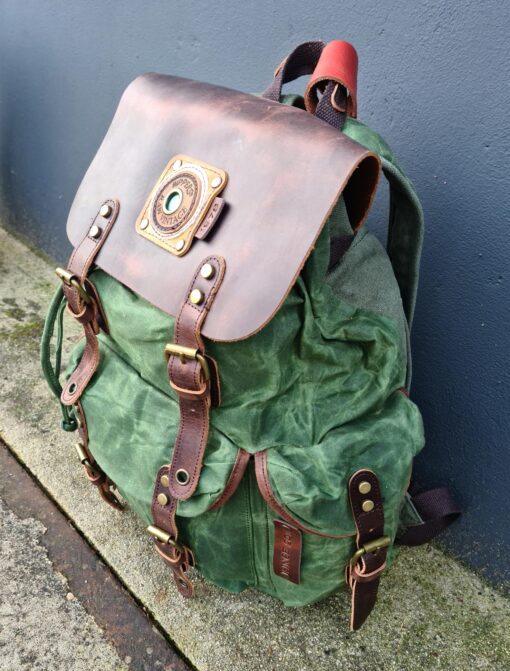 Raw Rugzak leer/canvas groen - Afbeelding 3
