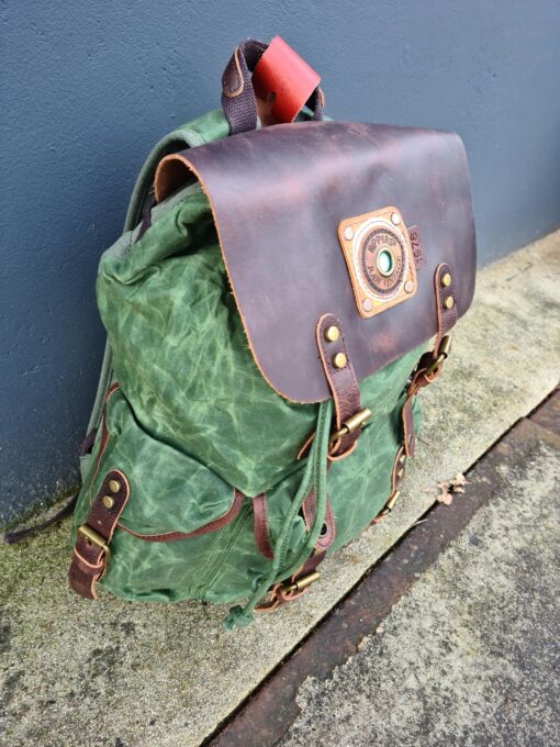 Raw Rugzak leer/canvas groen - Afbeelding 4