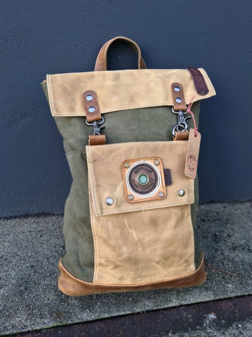 Vintage Raw Rugzak green Canvas/leer - Afbeelding 2
