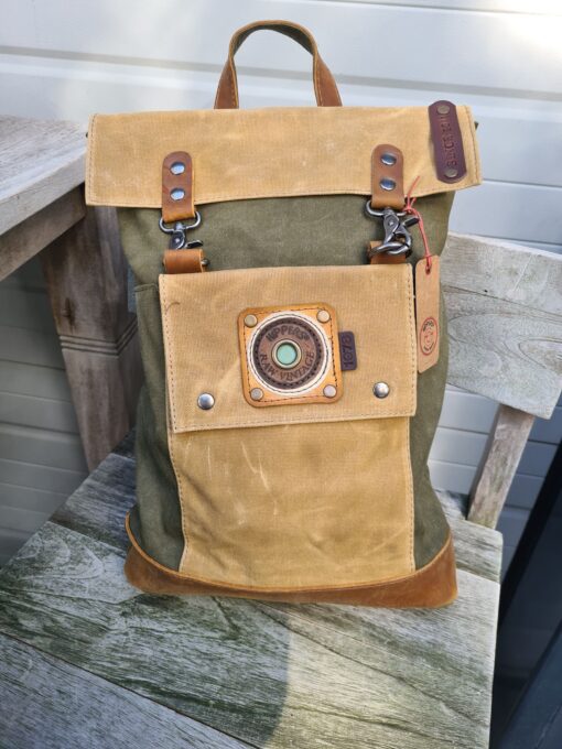 Vintage Raw Rugzak green Canvas/leer - Afbeelding 3