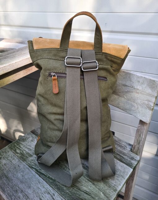 Vintage Raw Rugzak green Canvas/leer - Afbeelding 7