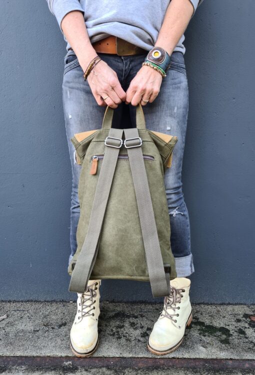 Vintage Raw Rugzak green Canvas/leer - Afbeelding 11