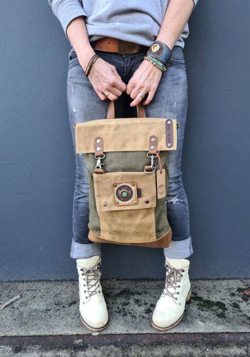 Vintage Raw Rugzak green Canvas/leer