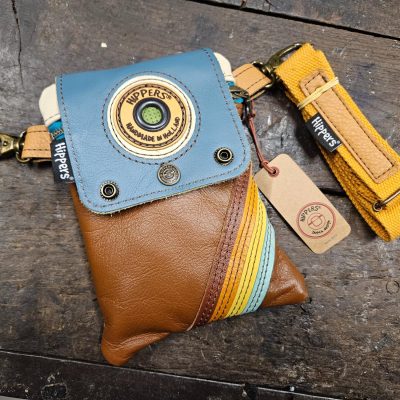 Dubbele Hippers Heuptas vintage bruin/aqua striping