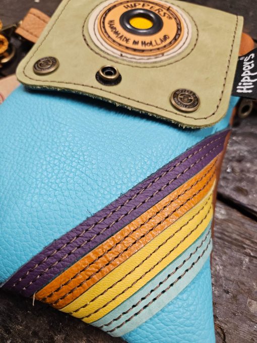 Dubbele Hippers Heuptas vintage bruin/aqua striping - Afbeelding 6