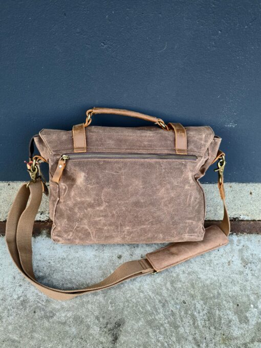 Raw Vintage schoudertas laptoptas leer/canvas bruin - Afbeelding 8