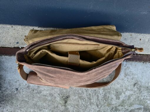 Raw Vintage schoudertas laptoptas leer/canvas bruin - Afbeelding 12