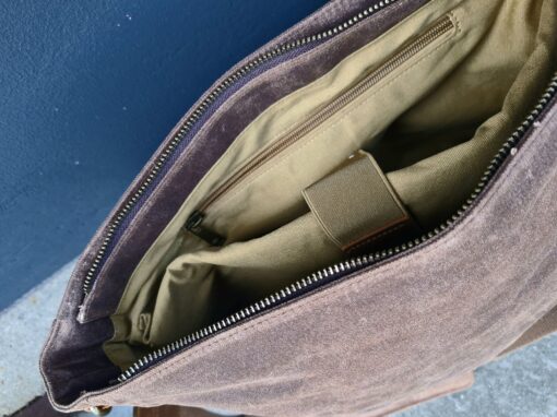 Raw Vintage schoudertas laptoptas leer/canvas bruin - Afbeelding 13
