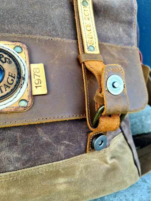 Raw Vintage schoudertas laptoptas leer/canvas bruin - Afbeelding 4