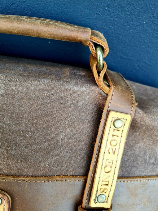 Raw Vintage schoudertas laptoptas leer/canvas bruin - Afbeelding 5