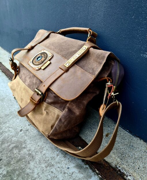 Raw Vintage schoudertas laptoptas leer/canvas bruin - Afbeelding 6