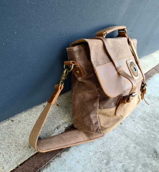 Raw Vintage schoudertas laptoptas leer/canvas bruin - Afbeelding 7