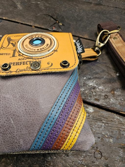 Dubbele Hippers Heuptas vintage paars striping /bruin ruw - Afbeelding 2